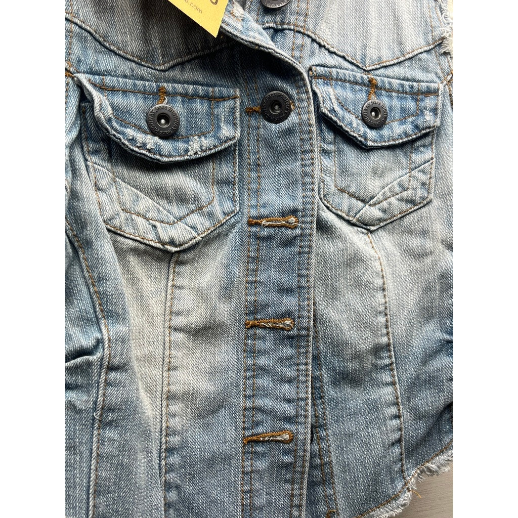 Highway Jeans Womens S Light Wash Cropped Denim Vest Frayed Hem