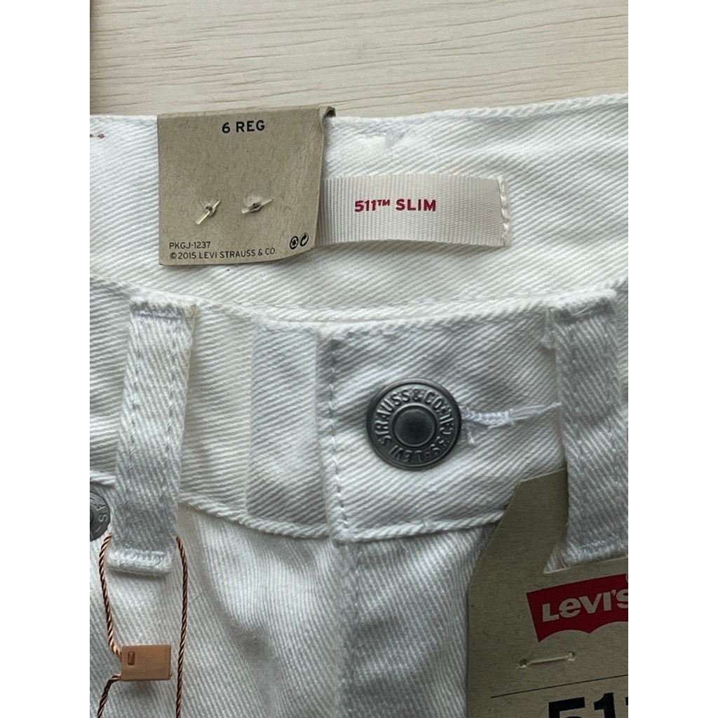 Levi's 511 Boys 6 Reg White Denim Cut-Off Shorts Adjustable Waist