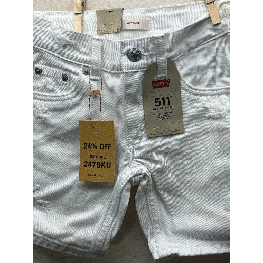 Levi's 511 Boys 6 Reg White Denim Cut-Off Shorts Adjustable Waist