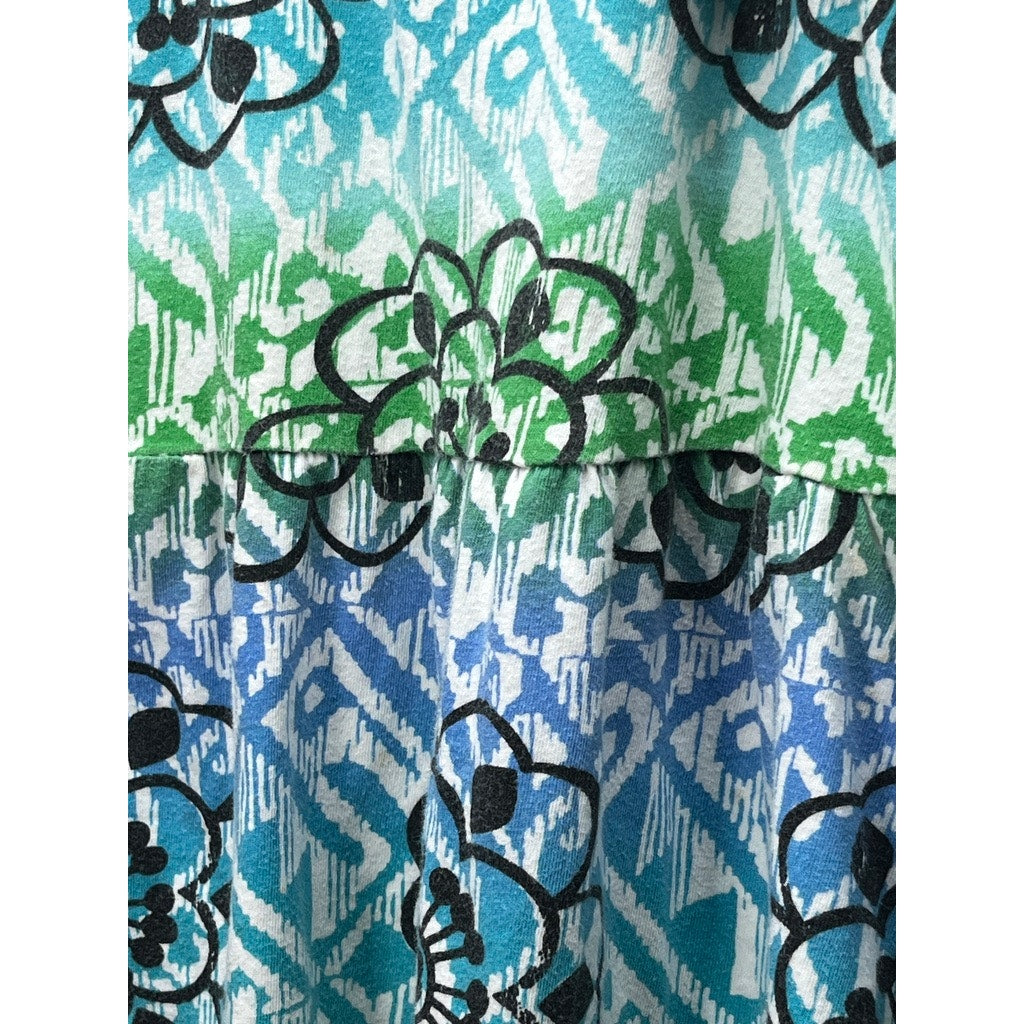 Faded Glory Girls Blue Green Floral Sleeveless Dress Size S 6/6X