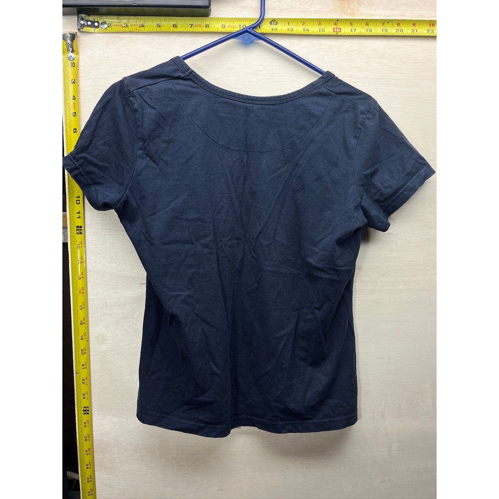 HAE NOW Organic Cotton Never Give Up Graphic T-Shirt Women's Large Navy Blue