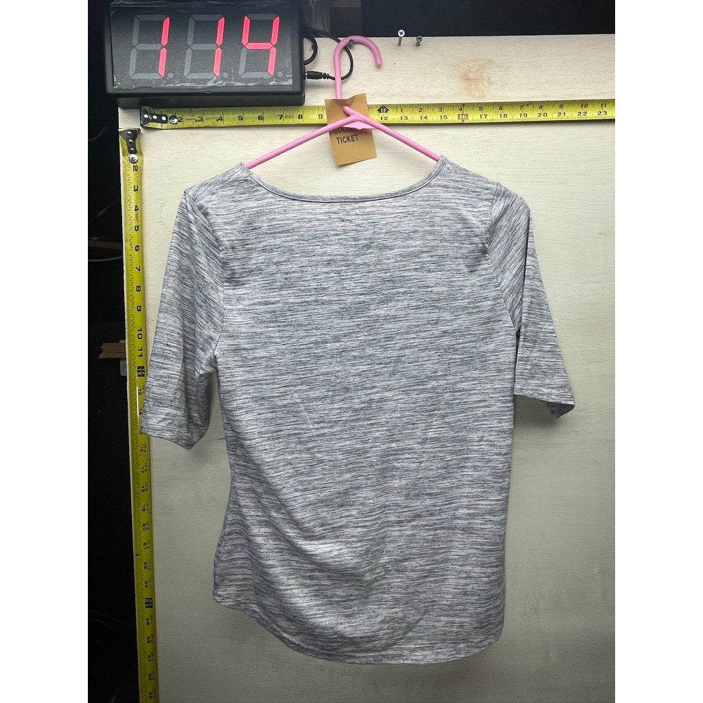 Apt. 9 Essentials Womens Petite M Gray Pink Fleck 3/4 Sleeve Top