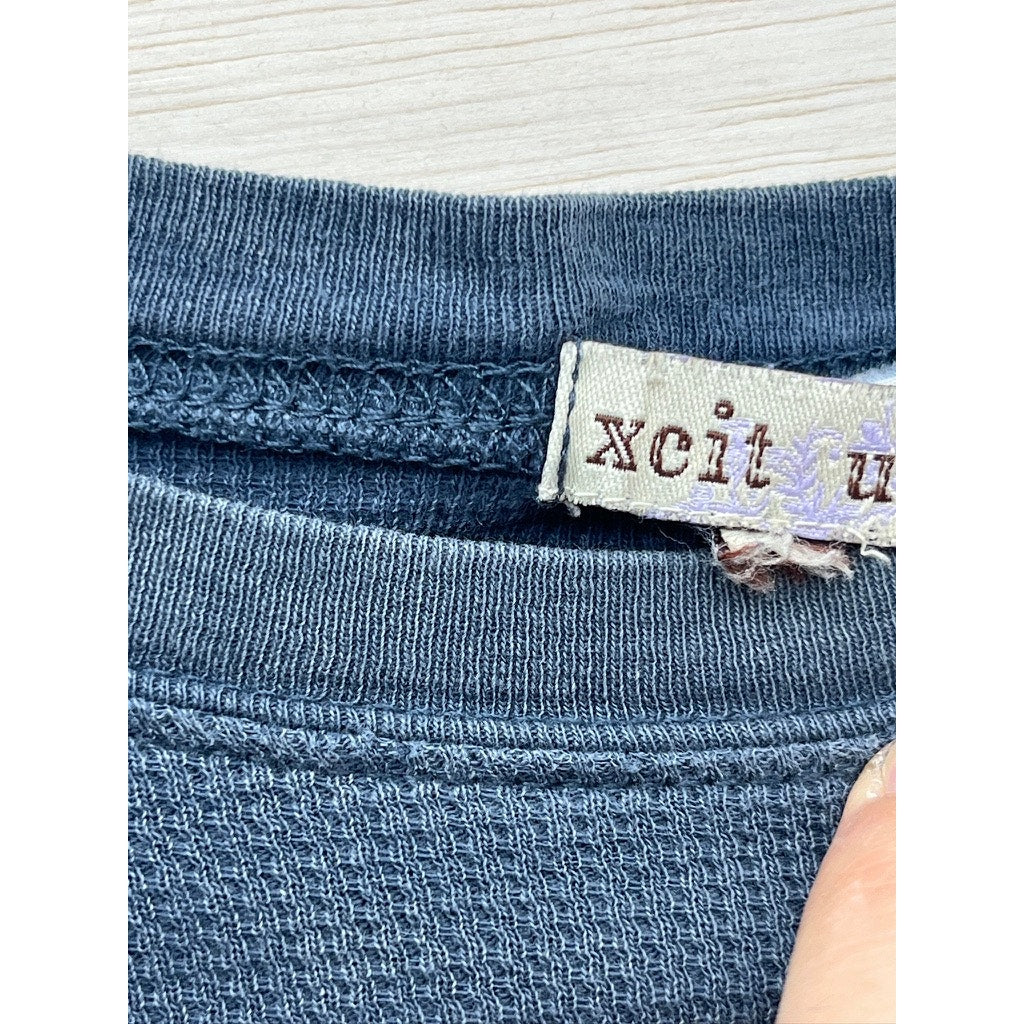 Xoit USA Womens Blue Thermal Long Sleeve Embellished Cross Shirt Size M