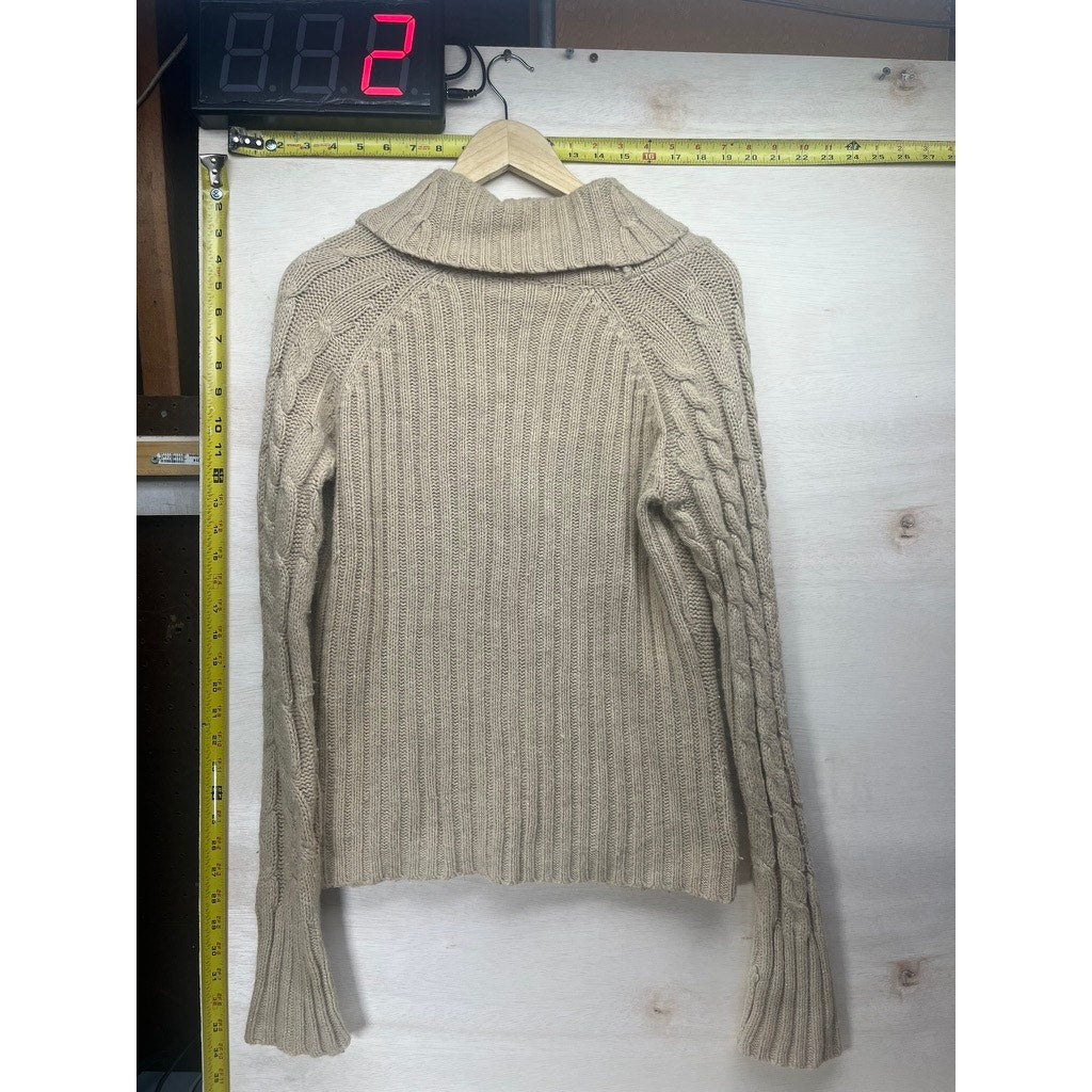 St Johns Bay Womens M Beige Cable Knit Button Front Cardigan Sweater