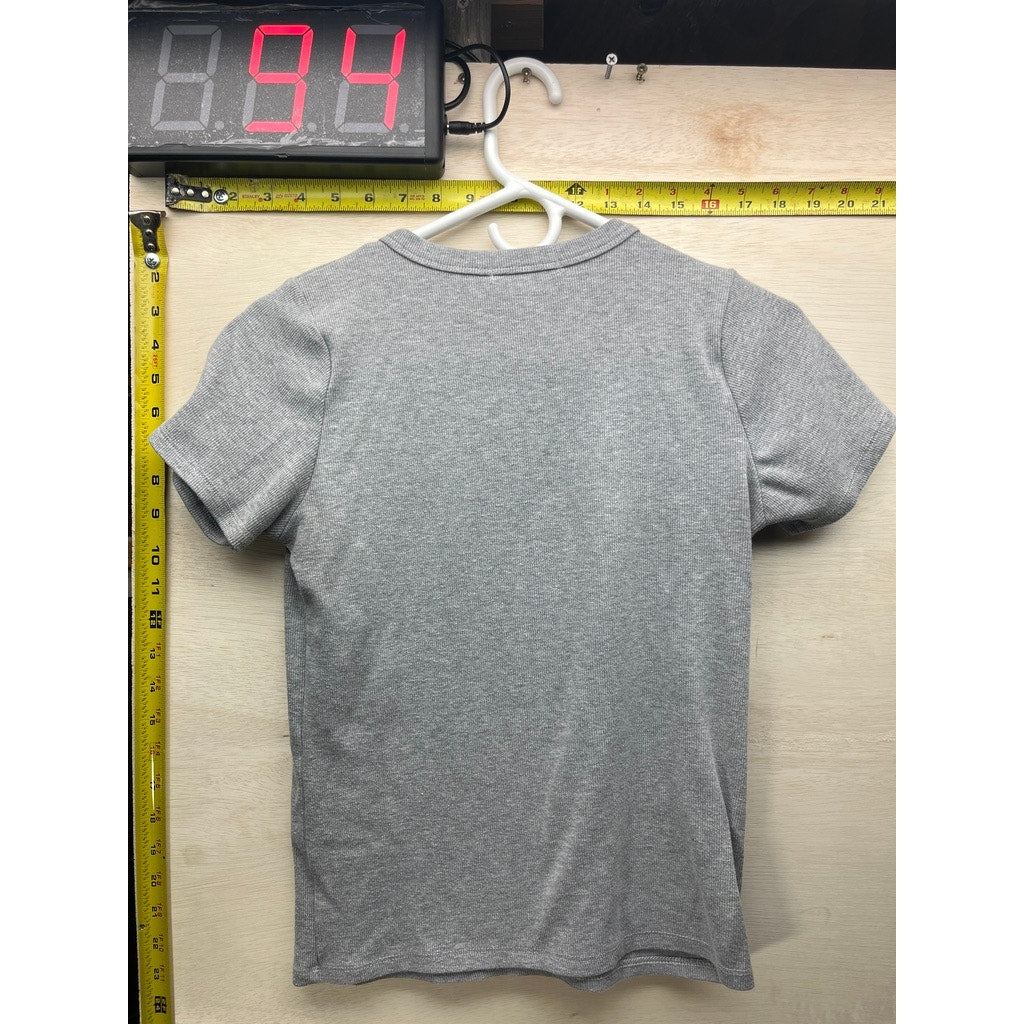 Ten Stories Up Womens Gray Ribbed Short Sleeve T-Shirt Size L