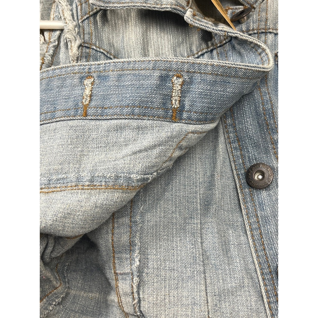 Highway Jeans Womens S Light Wash Cropped Denim Vest Frayed Hem