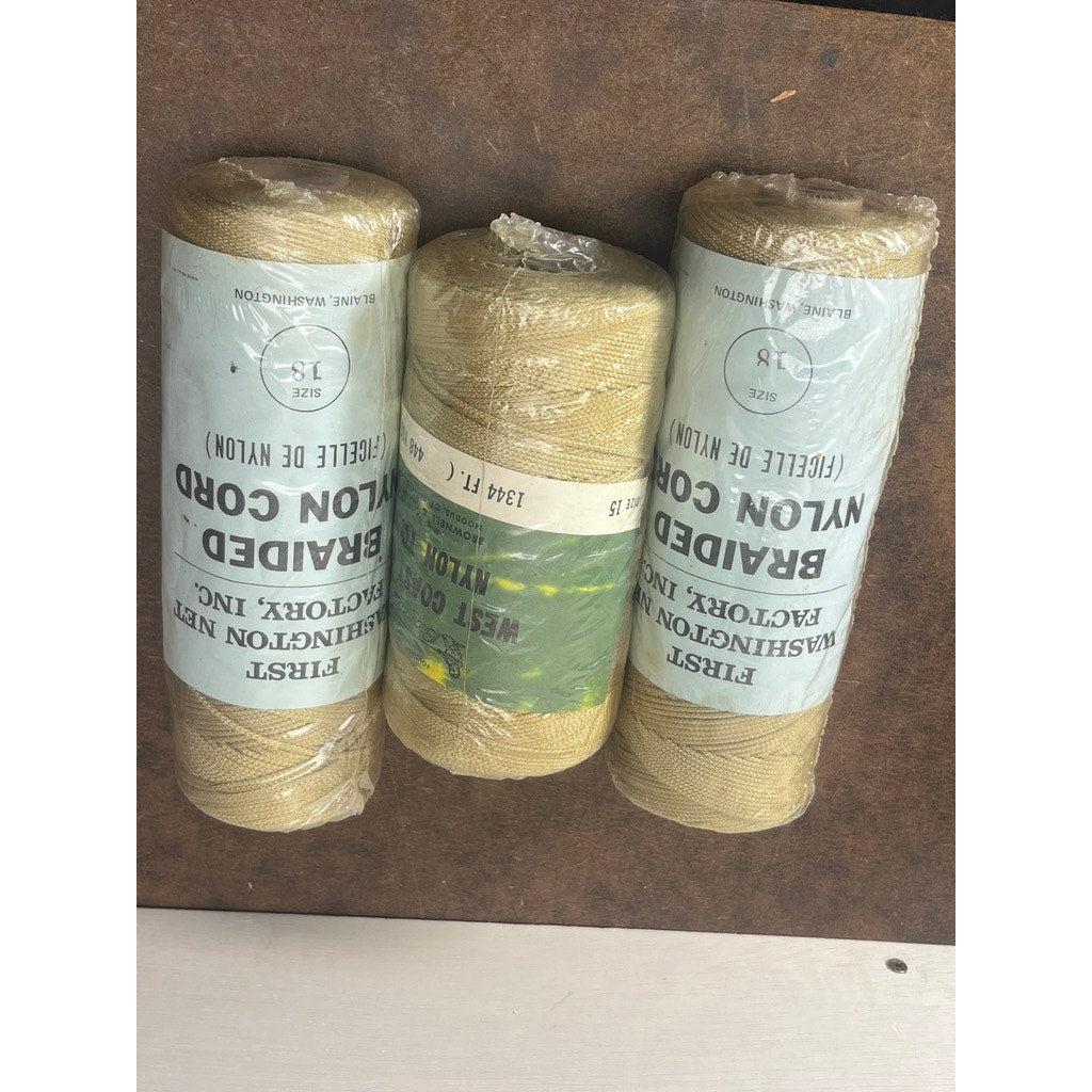 Lot of 3 Braided Nylon Cord Twine Rolls Size 18 Beige NOS