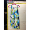 Women’s Sleeveless White Blue Green Abstract Print Peplum Dress
